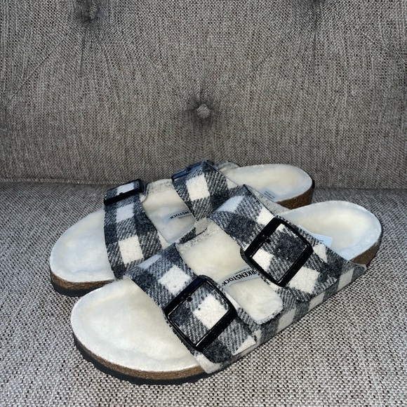 New Arizona Plaid Shearling Birkenstock Sandals women size 37 - Picture 5 of 10